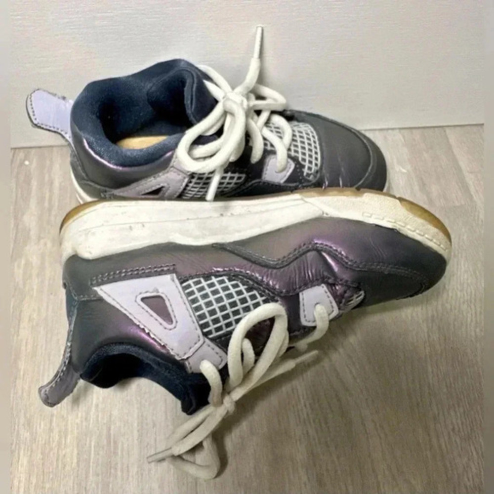 Kids Jordan 4 Retro TD Toddler Shoes Black Light Purple White Size 10C - Picture 6 of 8